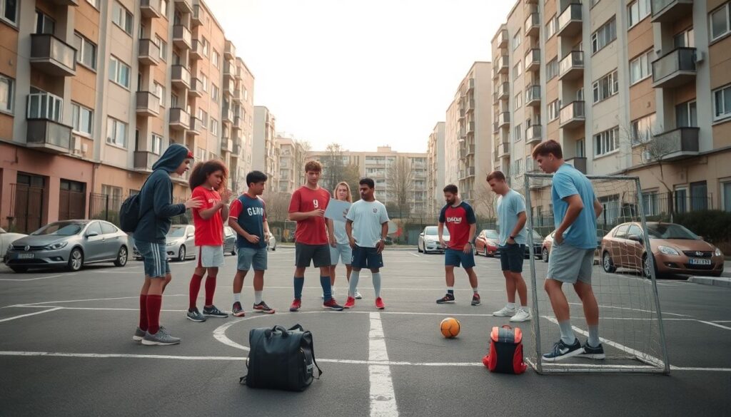 История дворового футбола в мегаполисе: зарождение страсти к игре на улицах города - иллюстрация