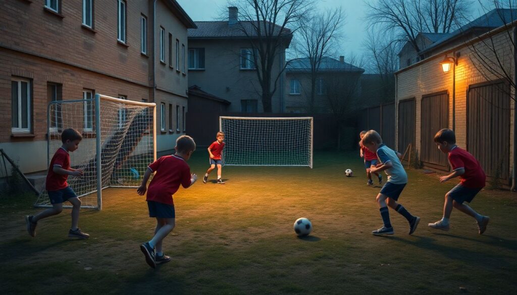 История дворового футбола в мегаполисе: зарождение страсти к игре на улицах города - иллюстрация