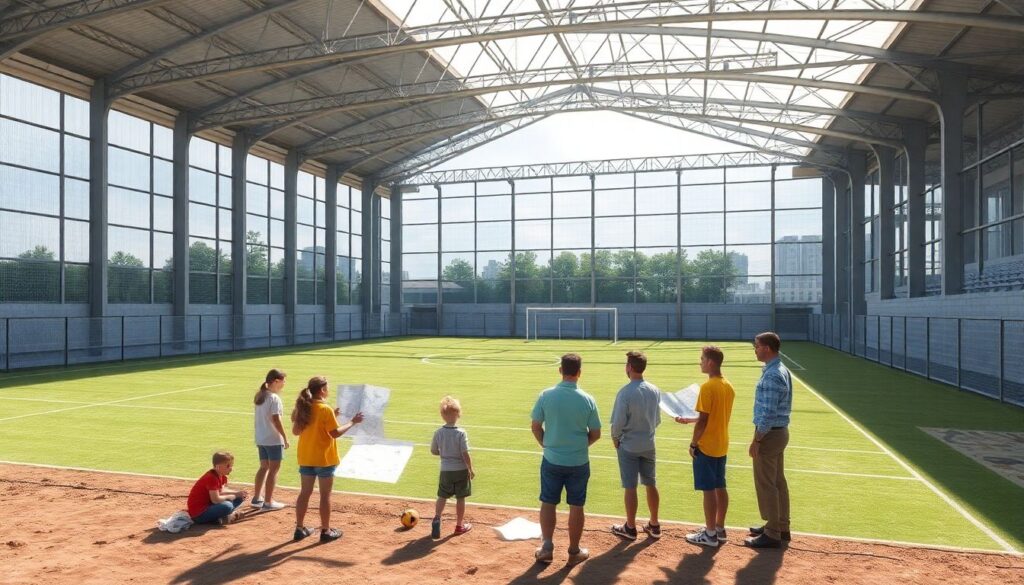 Инфраструктура футбольных полей в крупных городах - иллюстрация