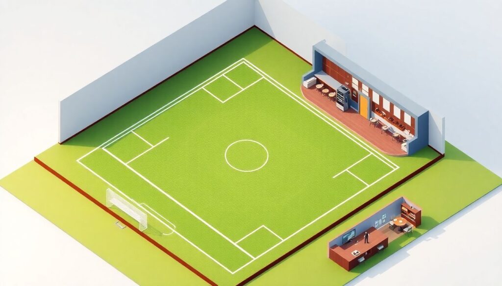 Инфраструктура футбольных полей в крупных городах - иллюстрация